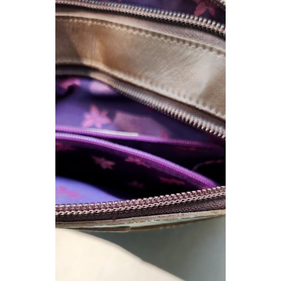 Anuschka Twin Top Wallet Wrislet Organizer Makeup Bag Tooled Waves Small Purse - Picture 13 of 16